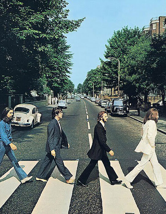 Beatles crossing Abbey Road