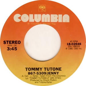 Tommy Tutone - 867 5309 Jenny (single cover)