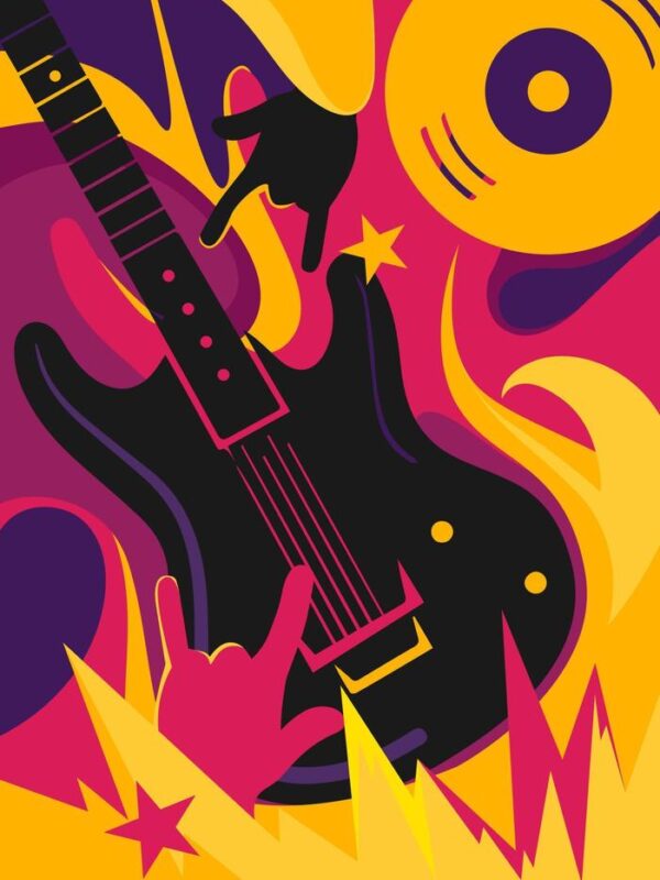 rock music poster with electric guitar